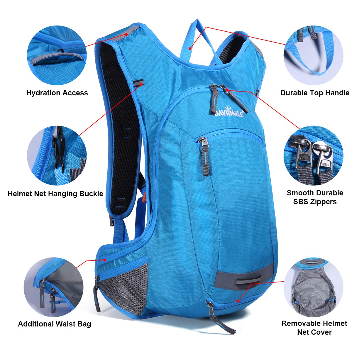 DAVIDNILE Hydration Backpack - Prefect Outdoor Gear for Skiing, Running, Hiking, Cycling, Camping, Climbing