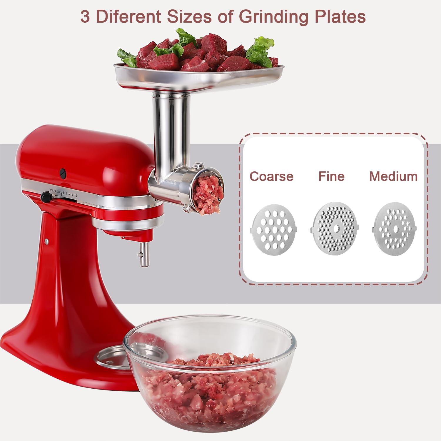 Stainless Steel Meat Grinder Attachments for KitchenAid Mixers, Metal Food Grinder, Sausage Stuffer, Dishwasher Safe Accessory Suitable for Kitchen Aid by Rafbar