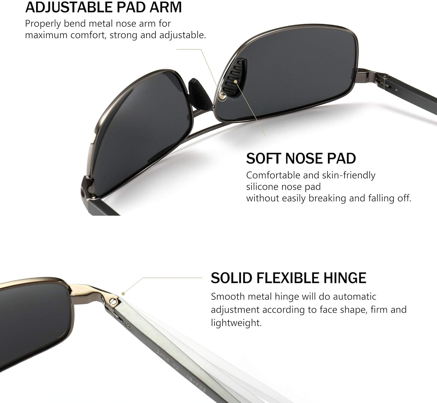 SUNGAIT Ultra Lightweight Rectangular Polarized Sunglasses UV400 Protection (Gunmetal Frame Gray Lens, 62) Metal Frame 2458 QKH: Clothing