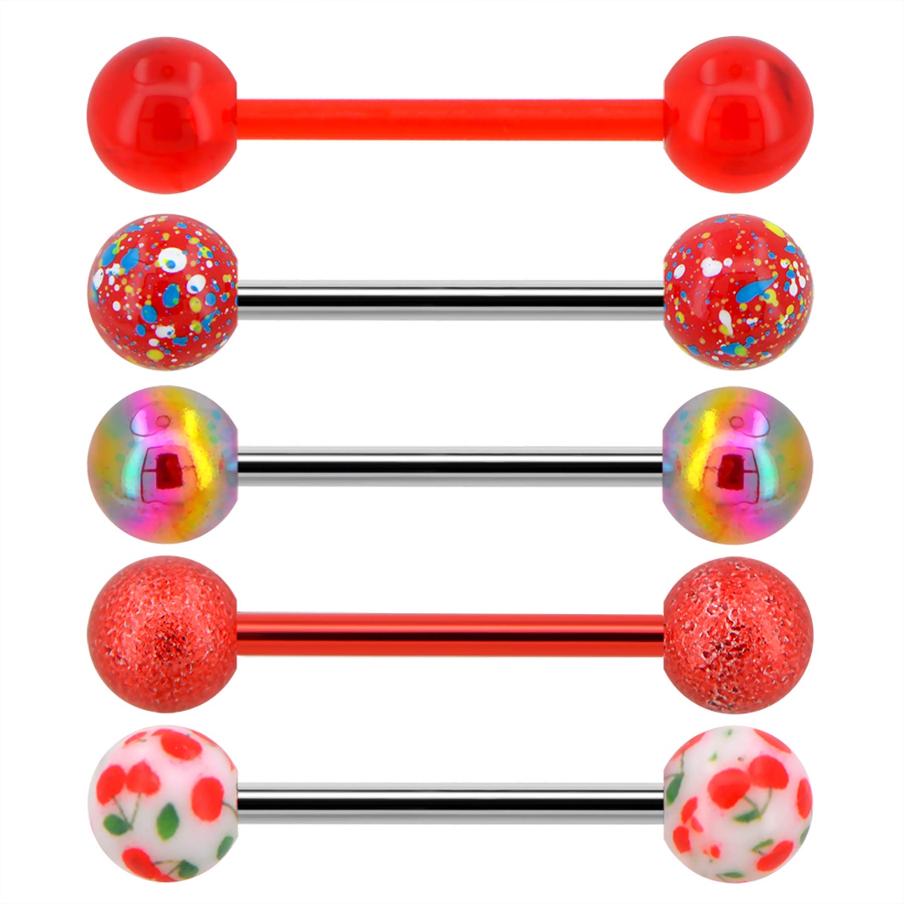 Melighting 14G Tongue Bars 316L Stainless Steel Tongue Piercing Bar Colorful Painting Tongue Rings Tongue Barbell Piercings Jewellery Nipple Rings for Women