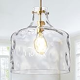 CATINER 16" Extra Large Farmhouse Pendant Light – Hand-Blown Hammered Glass Shade, Gold Finish, Adjustable Chain Ceiling Ligh