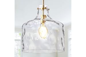 CATINER 16" Extra Large Farmhouse Pendant Light – Hand-Blown Hammered Glass Shade, Gold Finish, Adjustable Chain Ceiling Light for Kitchen Island, Dining Room, Hallway