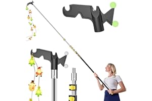 OPOW 6-24 FT Christmas Light Telescopic Hanger Pole with Utility Hook, Stand Reach 30 Feet Long 3/4 inch Threaded Pole Reaching High Place for Hanging and Installation Lights String, Clothes and Birdfeeder