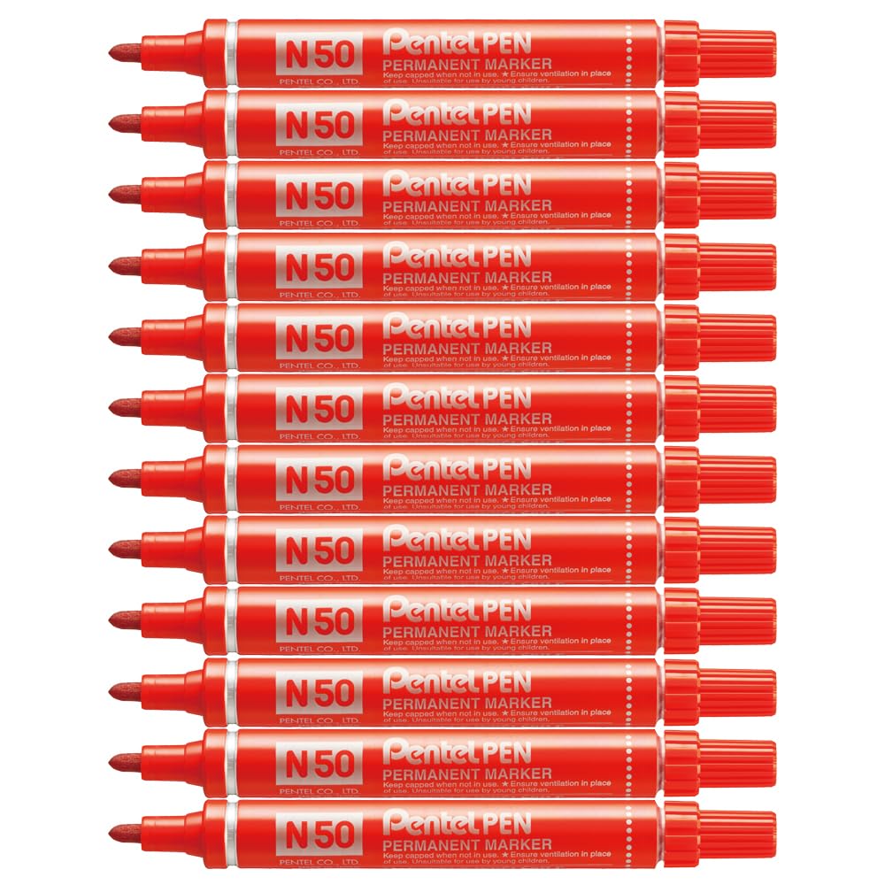 Pentel N50 Permanent Marker Bullet Tip 1.5-2mm Line Red Ref N50-B [Pack of 12] — image 1