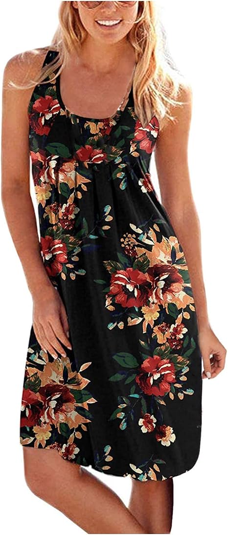 LOOPIG Summer Dresses for Women 2021, Women's Round Neck Sleeveless T