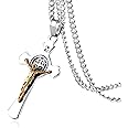 HZMAN Religion Stainless Steel Saint St St. Benedict Crucifix Cross Pendants Necklace INRI