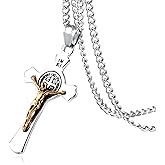 HZMAN Religion Stainless Steel Saint St St. Benedict Crucifix Cross Pendants Necklace INRI