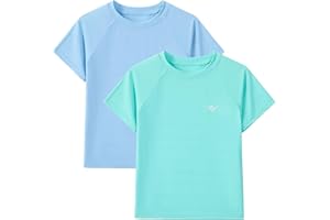 Angel season Boys Rash Guard Swim Shirt Short Sleeve UPF 50+ for Toddler Kids Teens Swimwear Rashguard Quick Dry, Size 3-14