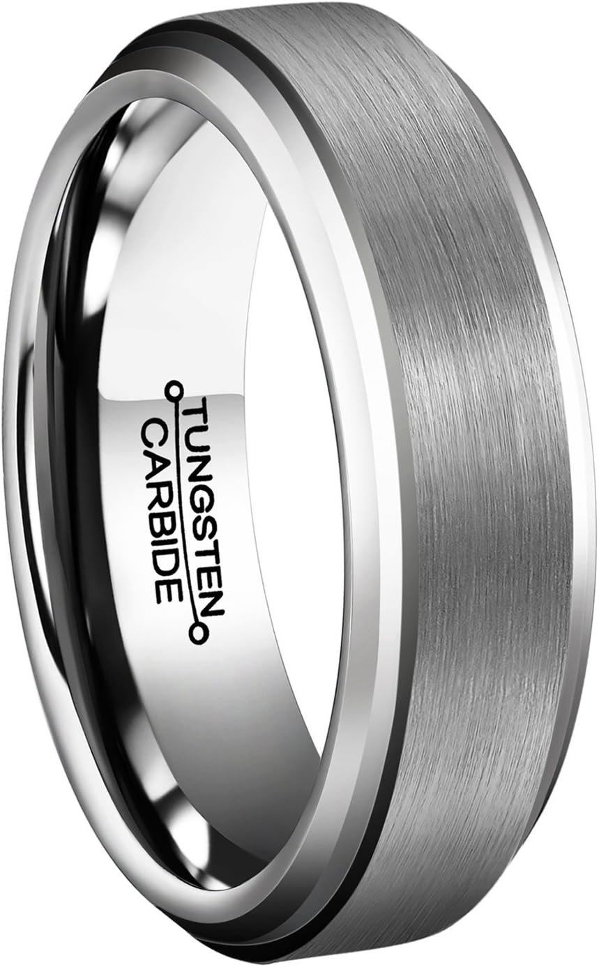 Men Rings 6mm Tungsten Carbide Brushed Matte Finish Beveled Edge Comfort Fit Wedding Engagement Band