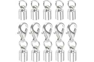 HARFINGTON 10pcs Cord End Cap 4.5mm ID Lobster Claw Clasp End Caps for DIY Bracelets Necklaces, Platinum