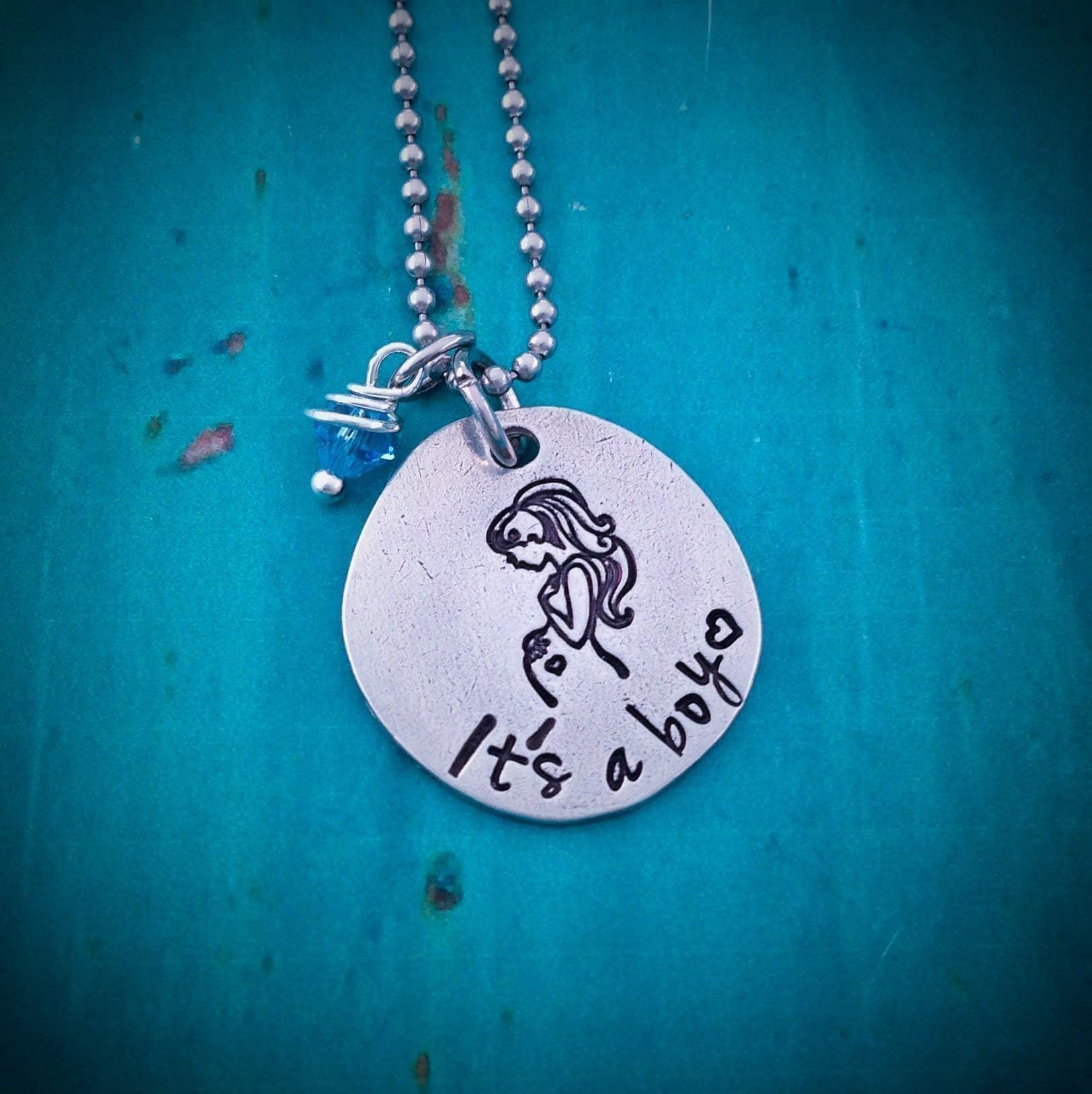 Personalized Hand Stamped Mommy to be necklace. It's a boy, It's a girl, Hand stamped jewelry, a cute way to announce your baby's gender, baby announcement