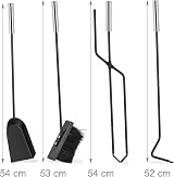 Relaxdays 5-Piece Fireplace Companion Set Steel Tongs Shovel Poker Broom Stand view 5