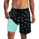 XiaoMoSha Mens Swim Trunks with Compression Liner 7" Quick Dry Board Shorts Bathing Suit with Pockets Swimwear Swimsuit S-2XL
