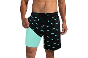XiaoMoSha Mens Swim Trunks with Compression Liner 7" Quick Dry Board Shorts Bathing Suit with Pockets Swimwear Swimsuit S-2XL