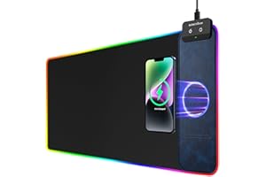 WIRELESS FUTURE CHARGER RGB Gaming Mouse Pad with Wireless Charging 10W, 31.5"x11.8"x0.12" Extended Large Desk Mat Protector, [9 Light Modes] [Light Switch] [Non-Slip Rubber Base] [Waterproof] Keyboard Mat