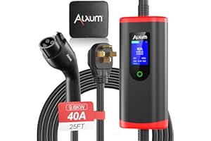 Alxum Level 2 EV Charger 9.6Kw 40A with NEMA 14-50 Plug - Portable EV Car Charger with 25ft Cable Support Adjustable Current and Timing Delay for J1772 Electric Car Home Charging Station UL Certified