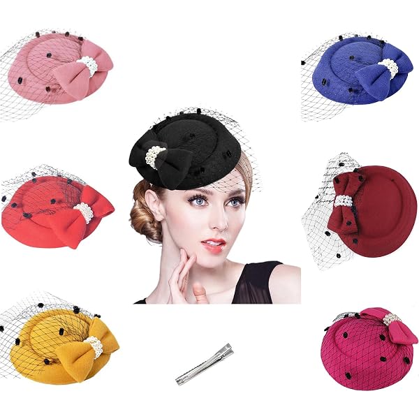 Blume Mini Zylinder Fascinator Haarspange | Feder & Netz Damen-Hut Für Hochzeit, Derby, Cocktail-Party