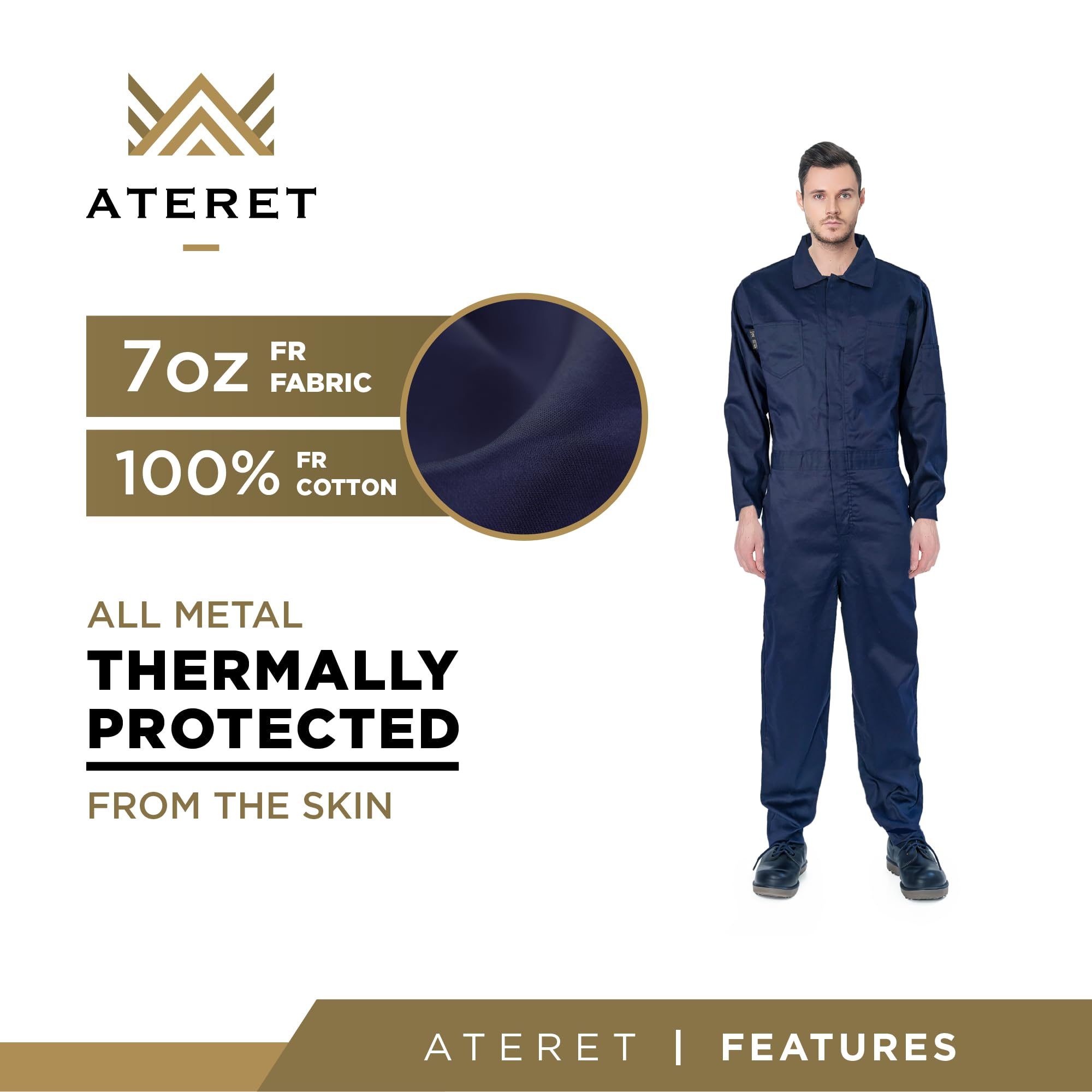 ATERET I Flame Resistant FR Coverall, Lightweight 7 ounce 100% cotton FR treated