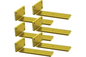 YMDPARTS Floating Shelf Brackets Heavy Duty - 1/5 Inch Thick Industrial Gold Metal L Brackets, Premium Solid Steel Shelf Supports for Shelves - 6 Inch Heavy Floating Shelves Hardware (6Pcs)