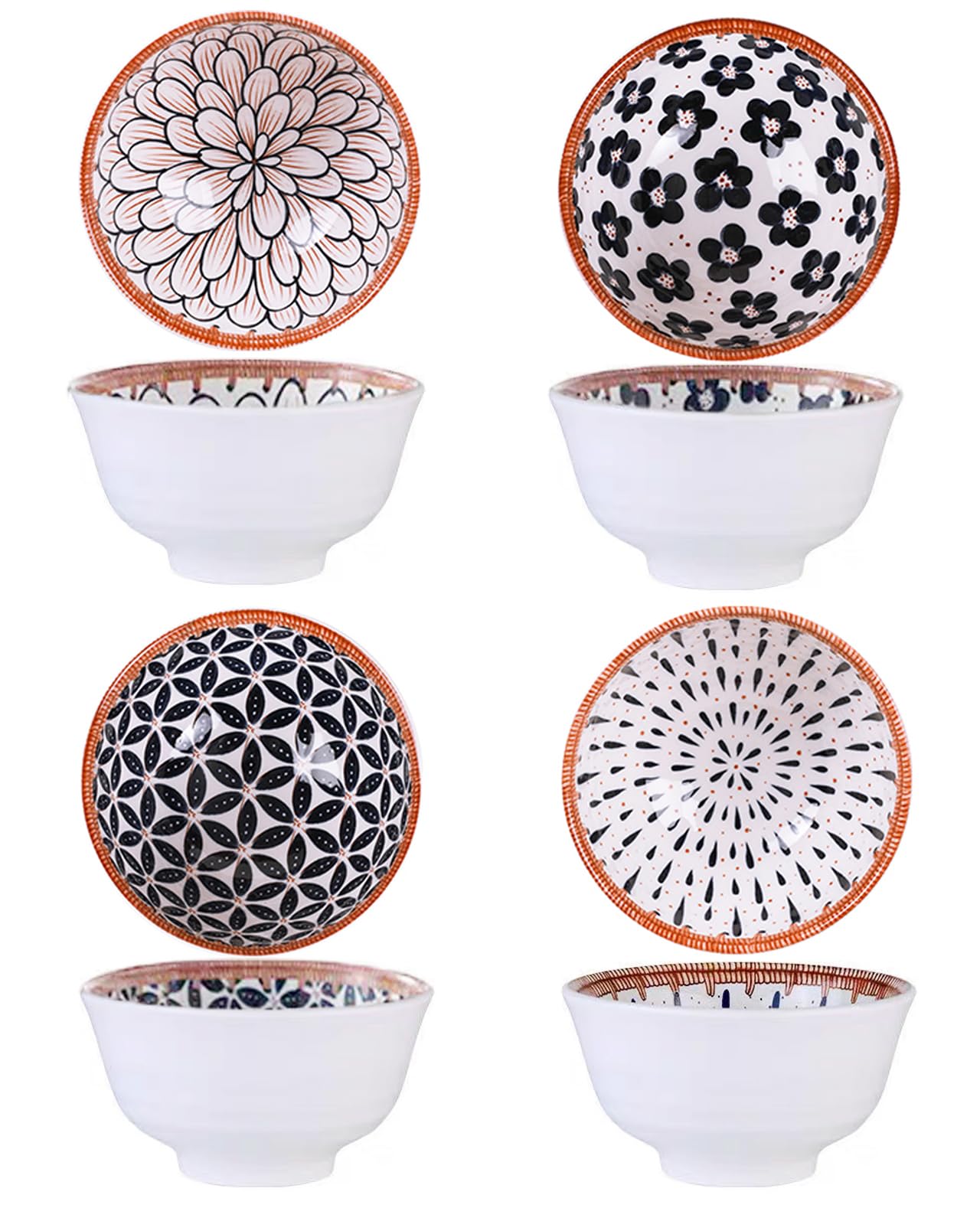 TuYines Cereal Bowls Set,Porcelain Dessert Bowl, Soup Bowls,Dessert Bowls,Ceramic Rice Bowl,4.75 Inch Serving Bowls for Rice,Ice Cream,Soup,Breakfasts,Noodles, Microwave and Dishwasher Safe