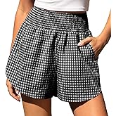 TARSE Womens Gingham Lounge Shorts High Waisted Summer Pajama Beach Casual Loose Fit Summer Shorts with Pockets
