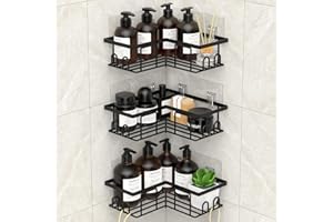 LOOBOV Shower Caddy Corner, Rustproof Shower Shelves, Bathroom Caddy No Drilling, Bathroom Organizers/Storage with Hooks (3 P