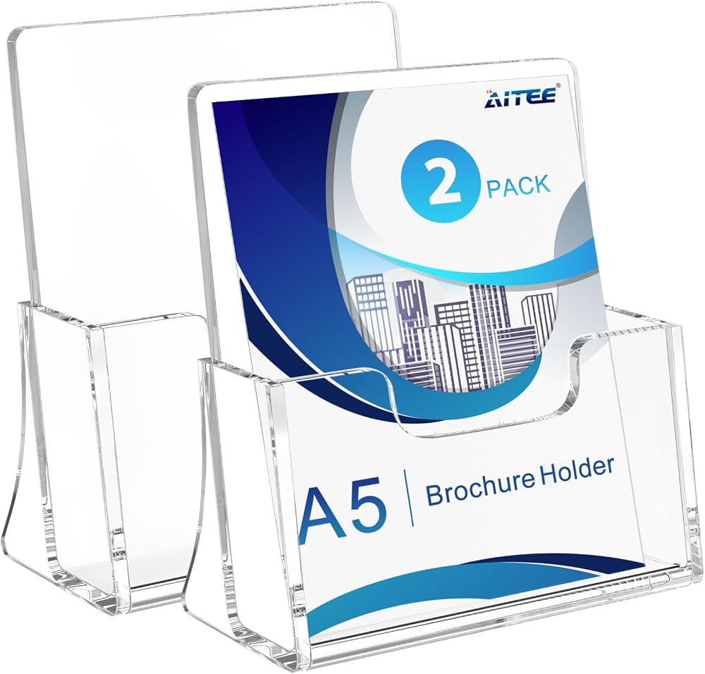 AITEE A5 Clear Leaflet Holder - Acrylic Brochure Dispenser 2 Pack