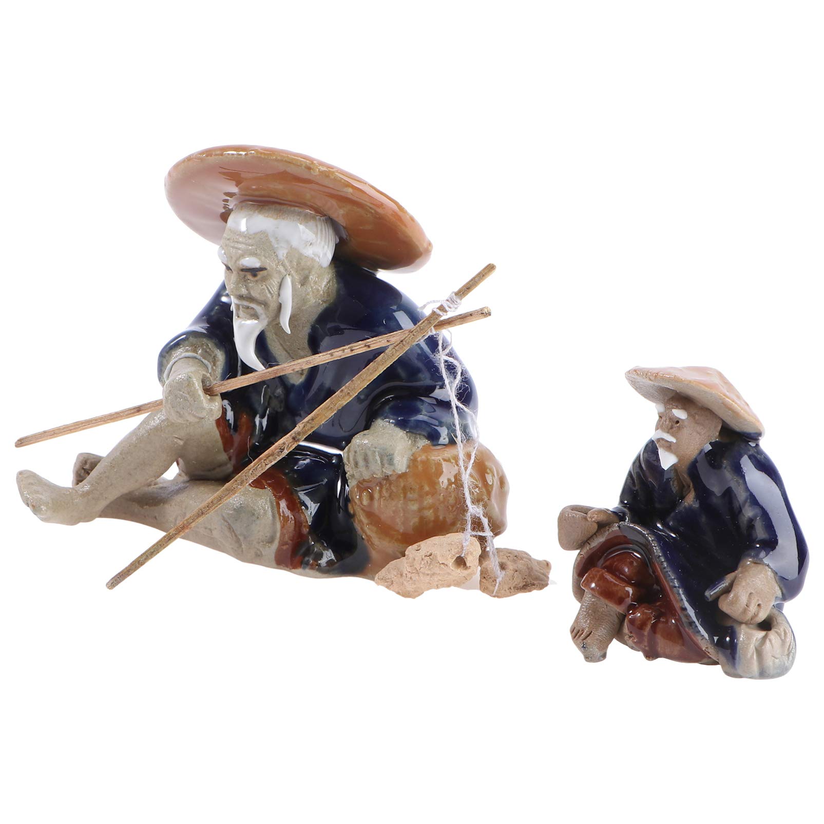 HEMOTON Ceramic Fisherman Water Absorption Stone Aquarium Ornament Bonsai Decoration 1.77X1.38X0.98 Inch Mini Fish Tank Accessory for Home Garden