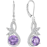 CARICY Infinity Earrings 925 Sterling Silver Butterfly Dangle & Drop Earrings Birthstone Leverback Earrings for Women Birthday Valentine's Day Christmas Jewelry