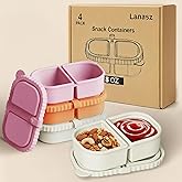 Lanasz 4 Sets Silicone Snack Containers with Lids, Reusable Double Compartment Plastic Container for Sauce Snack,Compact Food Storage for School, Office, Travel,Condiment Container with Lid (4 Colors)