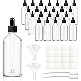 Tessco for you 20 Pack 3.4 oz Glass Dropper Bottles, 100 ml Glass Tincture Bottles with Eye Droppers with Funnel, Labels & Pipette for Essential Oil, Health, Personal Care & Beauty(Clear)