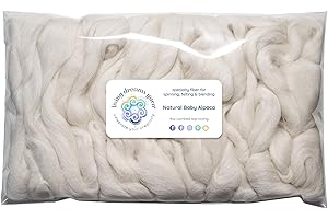 LIVING DREAMS YARN Baby Alpaca Fiber for Spinning, Blending, Felting & Dyeing. Natural Combed Top Roving, White.