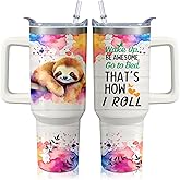 Xchearser 40oz Sloth Tumbler with Handle and Straw, Stainless Steel Insulated Cup with Lid and Straw, Travel Coffee Mug Water Bottle, Birthday Mothers Day Gifts for Women Men Animal Lovers