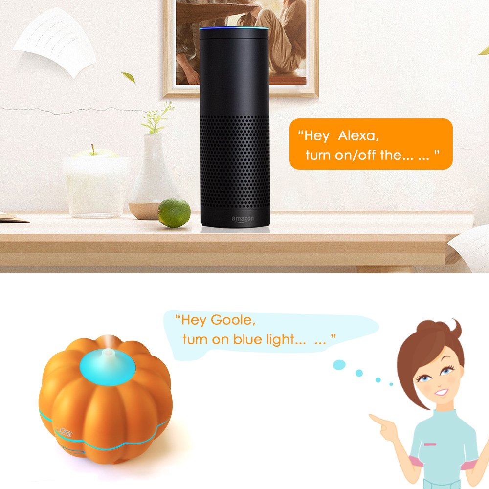 Essential Oil Diffuser , U2C【350 ML Smart APP Control】Ultrasonic Aromatherapy Diffuser Work with Amazon Echo, 7 Color LED Lighting Adjustable Cool Mist Humidifier for Children, Home, Yoga, Office