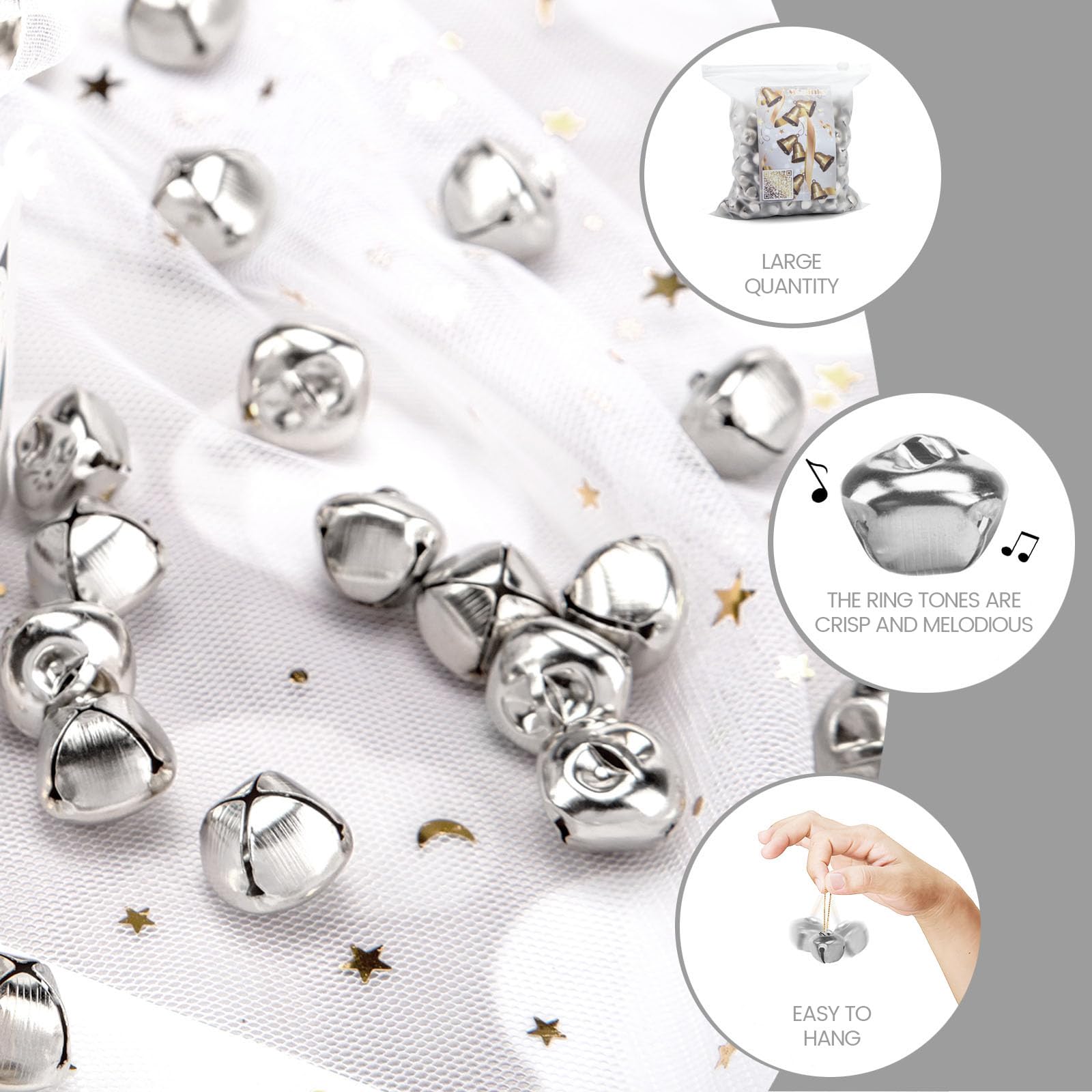 MCPINKY 170PCS Jingle Bells, Mini Bells for Crafting, for Gift Decorations, DIY Gift Bags, 0.5 Inch, Silver