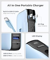 JOYFAR Portable Charger with Built-in USB-C Cable