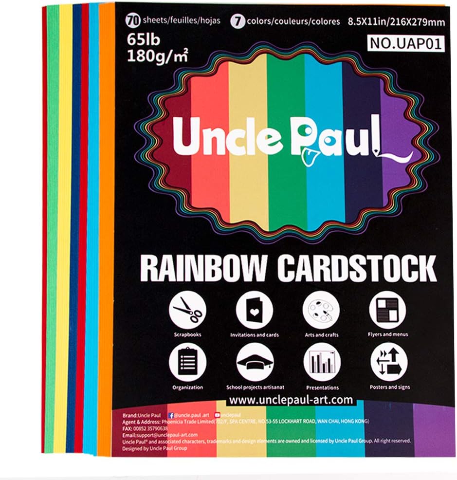 Colored Cardstock - 8.5 x 11 inch / 70 Sheets / 7 Colors Paper 65Ib 180g UAP01, 21.6x27.9cm/8.5 x 11 inch