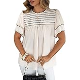 Cuptacc Boho Tops for Women Fashion Clothing Women Blouses Flowy Shirts Butterfly Sleeve Tunic Crew Neck T Shirts