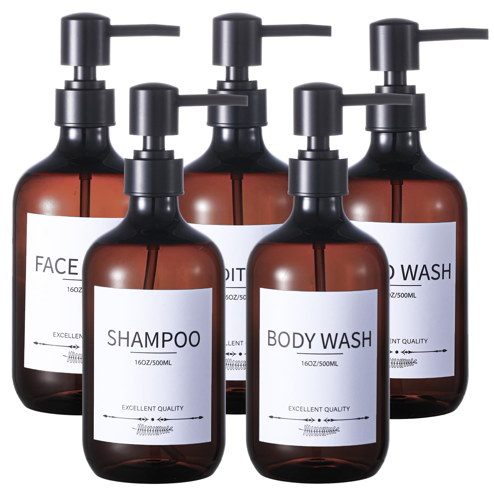 Photo 1 of **Only 3**Mithrgrous Shampoo and Conditioner Bottles(5Pack),Shampoo Dispenser for Shower,Bottles Refillable with Pump,Bathroom Dispenser Sets(Amber)