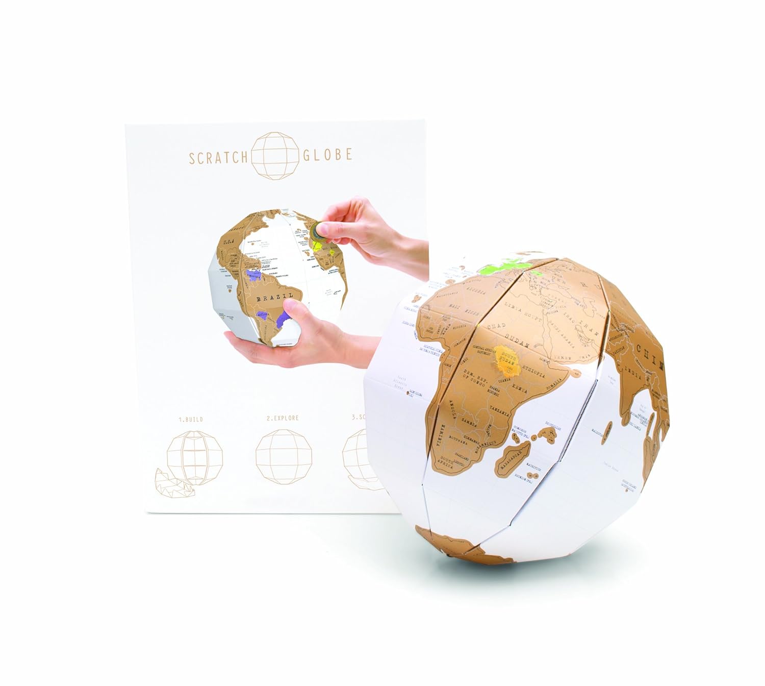 3D Globe Scratch Map Personalized World Travel Off Fun & Colorful
