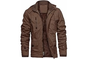 CHEXPEL Men's Thick Winter Jackets with Hood Fleece Lining Cotton Military Jackets Work Jackets with Cargo Pockets Outwear
