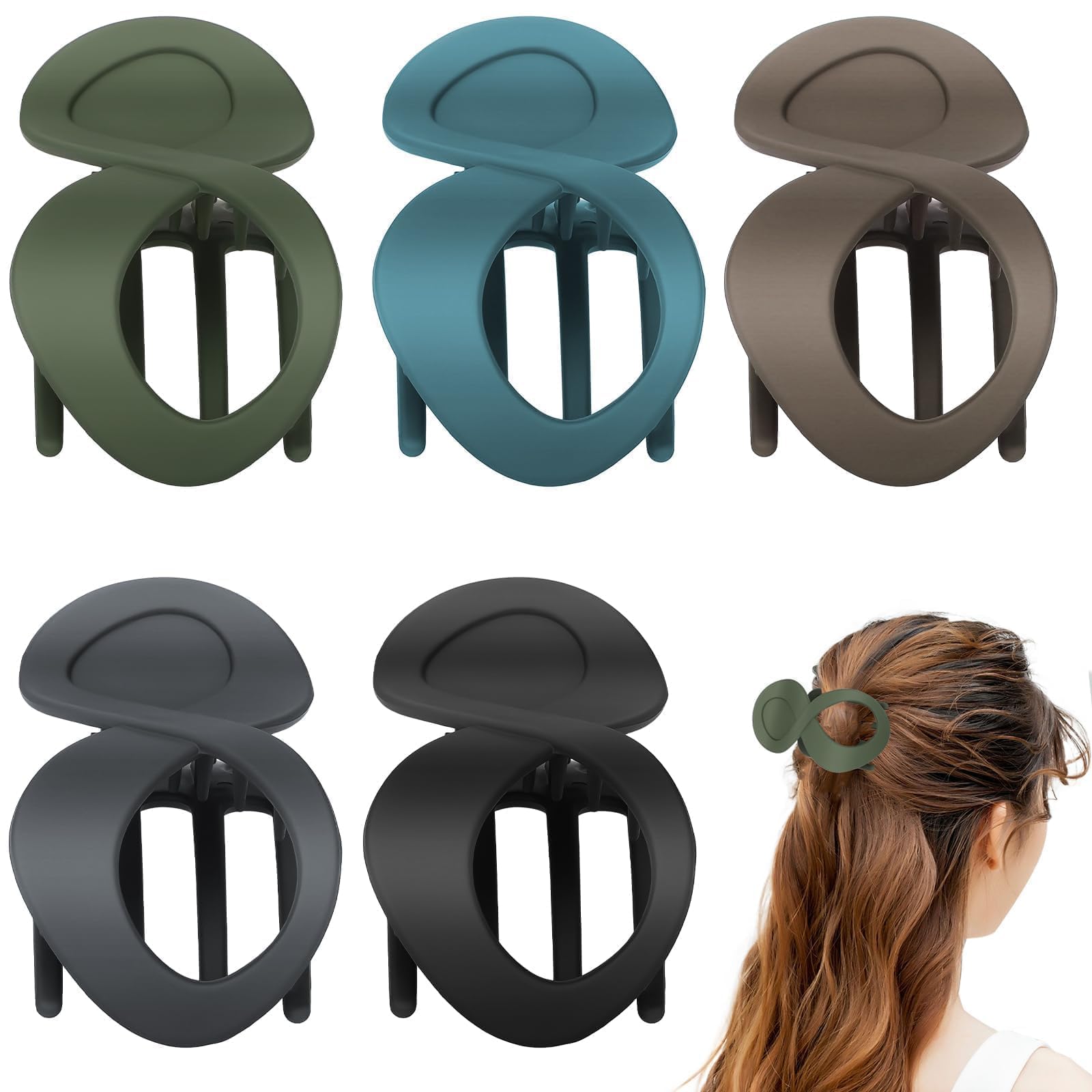 EEEKit 5PCS French Hair Claw Clips, Matt Curved Thin Thick Hair Clamps for Women and Girls, No Slip, Neutral Colour