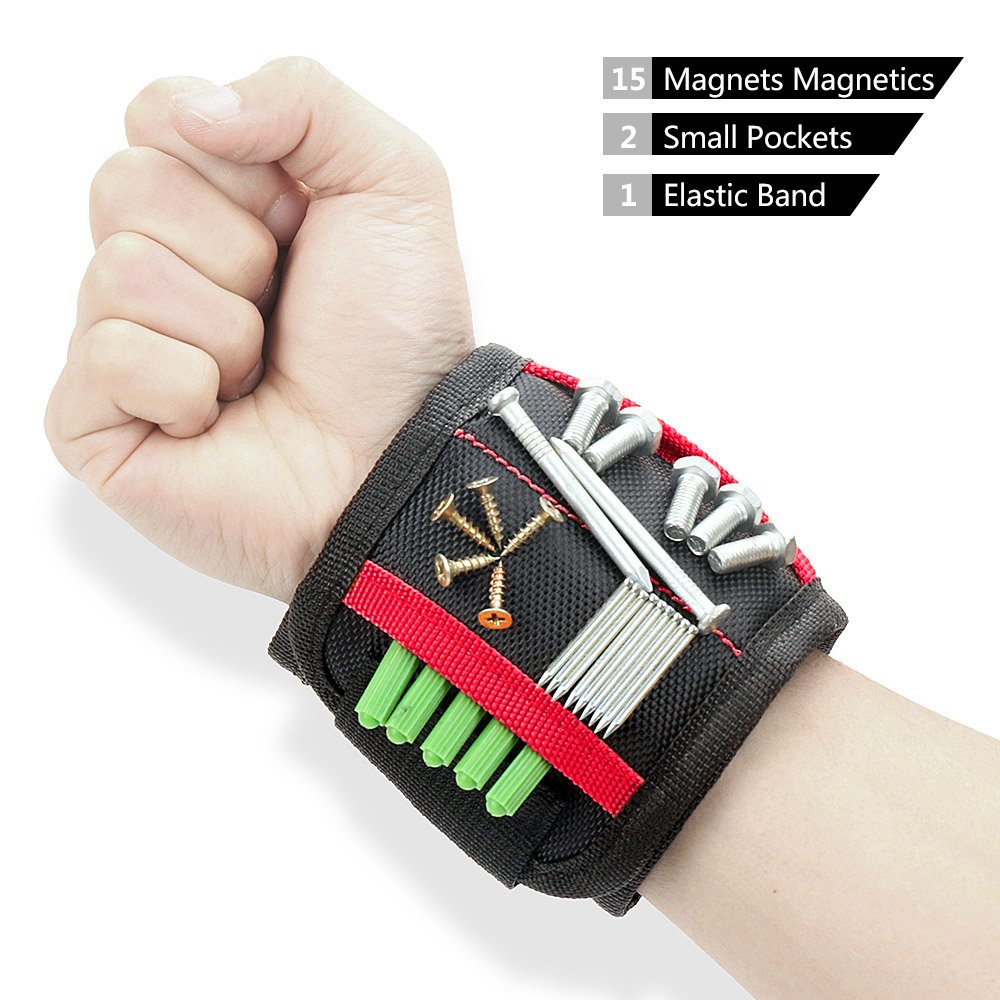 Magnetic Wristband with Strong Magnets for Holding Screws Nails Drill Bits - DIY Handyman Electrician Repair Tools