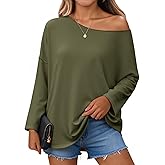 Tankaneo Womens Oversized Off The Shoulder Tshirts Summer Casual Long Sleeve Tunic Tops Boat Neck Loose Fit Flowy Sweatshirt