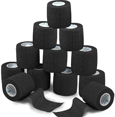 ANAMPION Self Adhesive Bandage Tape 12 Rolls 5cm x 4.5m Vet Wrap Black