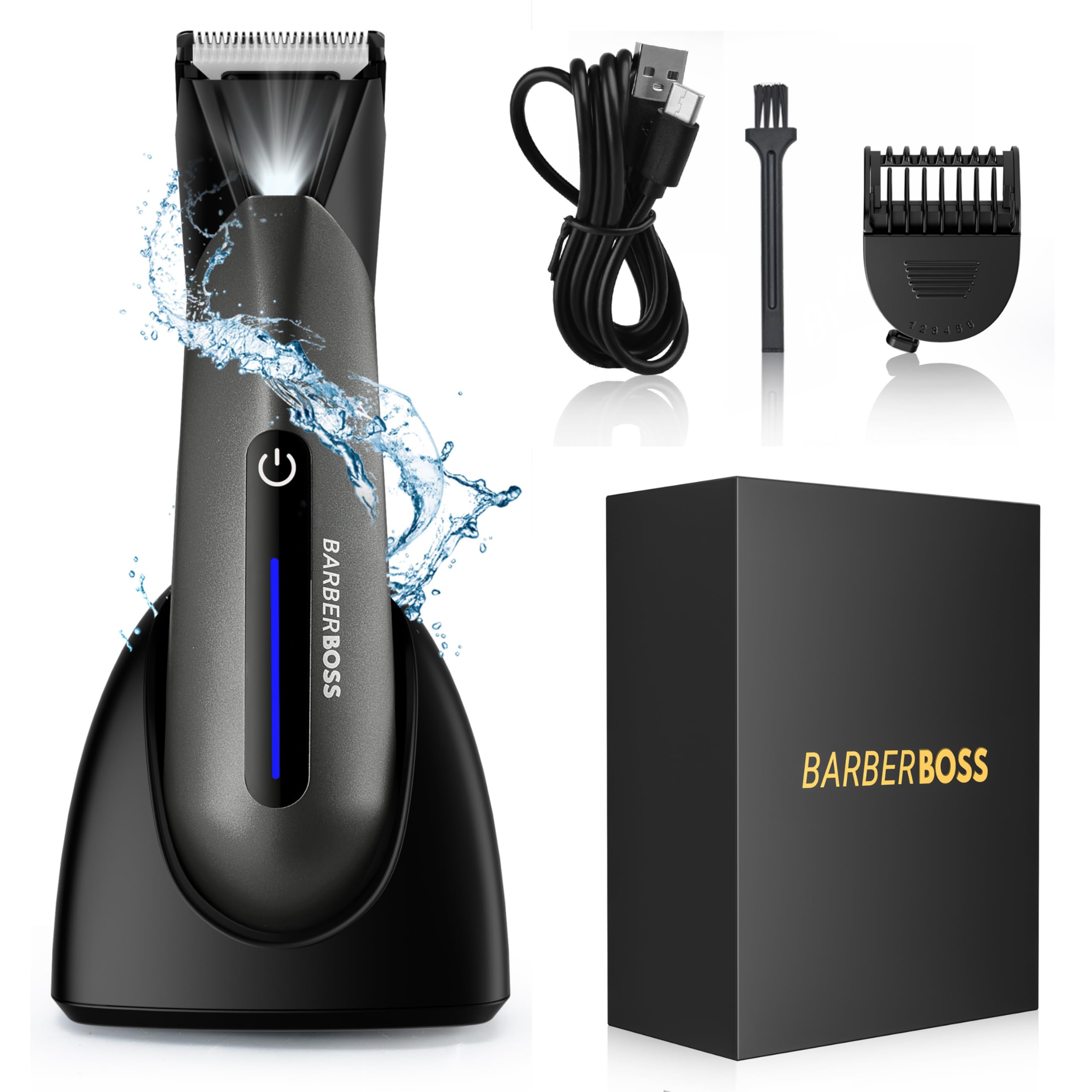 BarberBoss Men's Body Groomer, Groin, Pubic & Ball Hair Trimmer | Waterproof Body Shaver, Cordles Body Groomer and Men's Ball Shaver