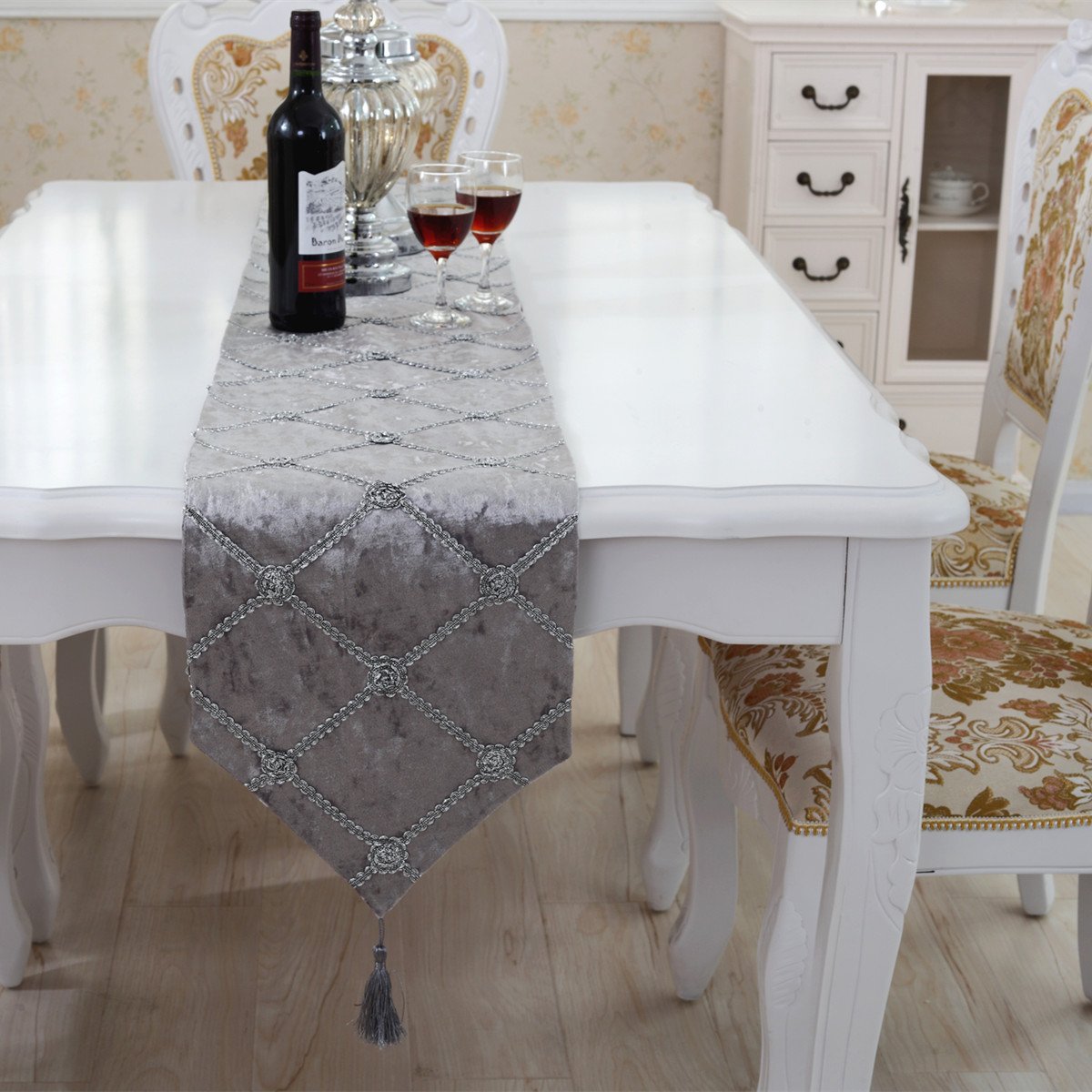 Luxury western morden grey checker table runners 72 inch approx for