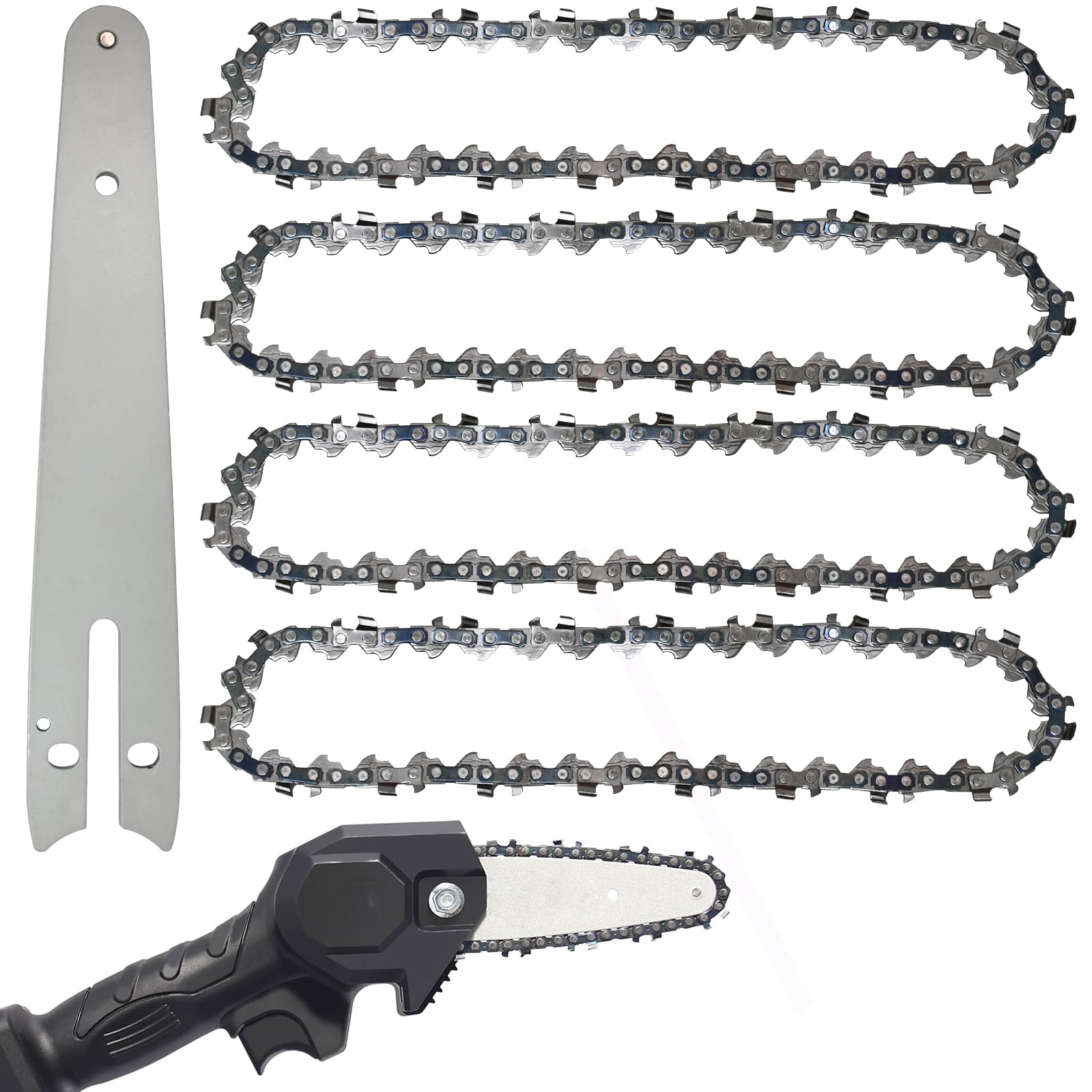CoKeeSun 4Pcs Chainsaw Chains 6Inch with 6 Inch Chainsaw Guide Bar, Mini Replacement Chain Saw Chain, Low-Kickback Chains- 1/4" Pitch - 0.043" Gauge(1.1mm) Gauge - 37 Drive Links