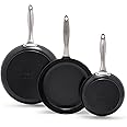 GreenPan Black Pro Infinite8 Ceramic Nonstick 3-Piece Frypan Set, 8”, 10”, and 12”, Hard Anodized, Stainless Steel Handle, PFAS-Free