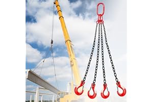 HALAMINE Chain Sling 5/16'' X 5 Ft, Lifting Chains with Hooks for Engine Hoist Lifting, 4 Leg 3 Ton G80 Alloy Steel Lifting Sling Chains with Grab Hooks Industrial Heavy Duty for Towing and Handling
